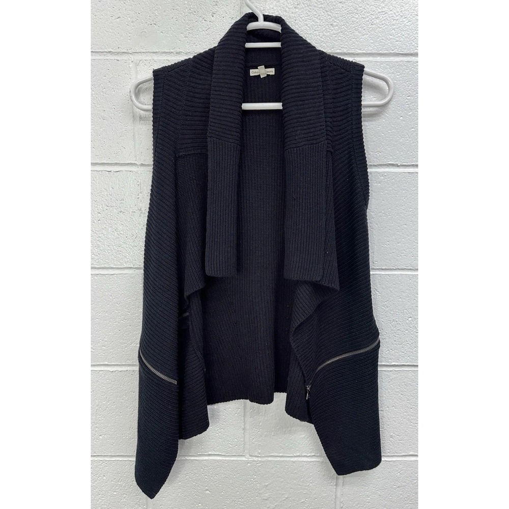 Calvin Klein Jeans Sweater Vest Black Open Drape Cable Zipper / Womens Small